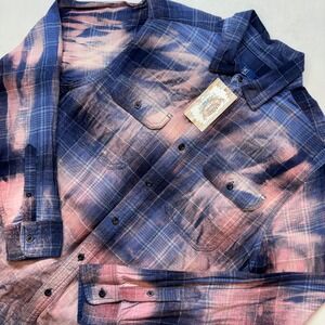 Bleached Plaid Flannel Shirt Tis The Season Christmas Graphic Women's Med New